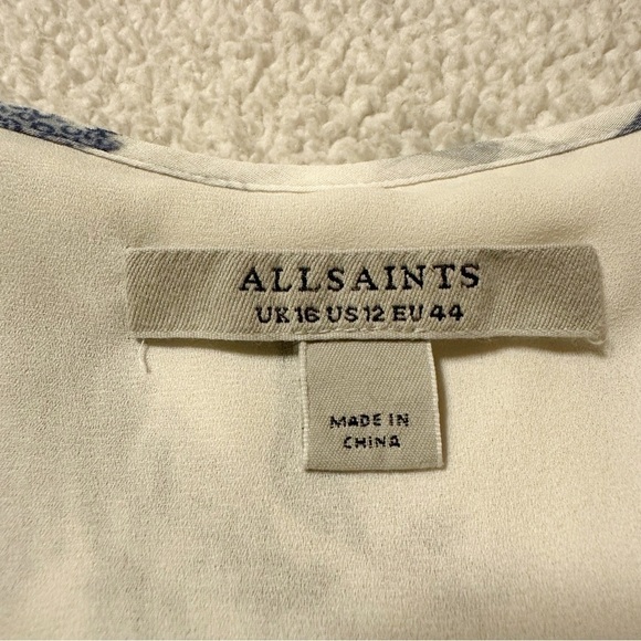 Allsaints Ari Oceano Long Sleeve Wrap Dress White Blue Shell Beach All Saints - Picture 8 of 14